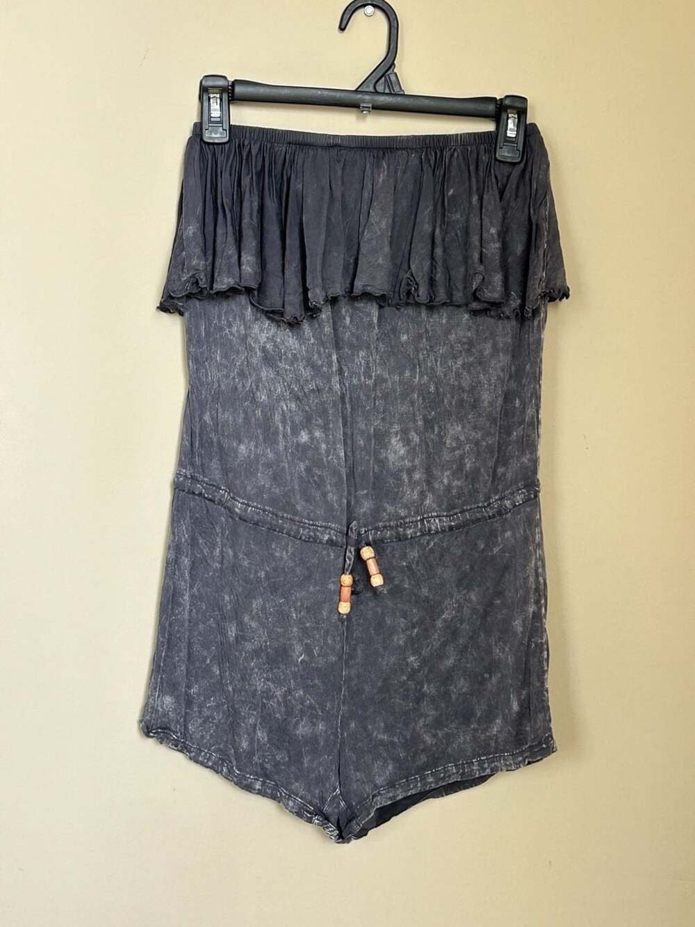 Chaser Women's Charcoal Acid Wash Off The Shoulder Ruffle Romper Size L